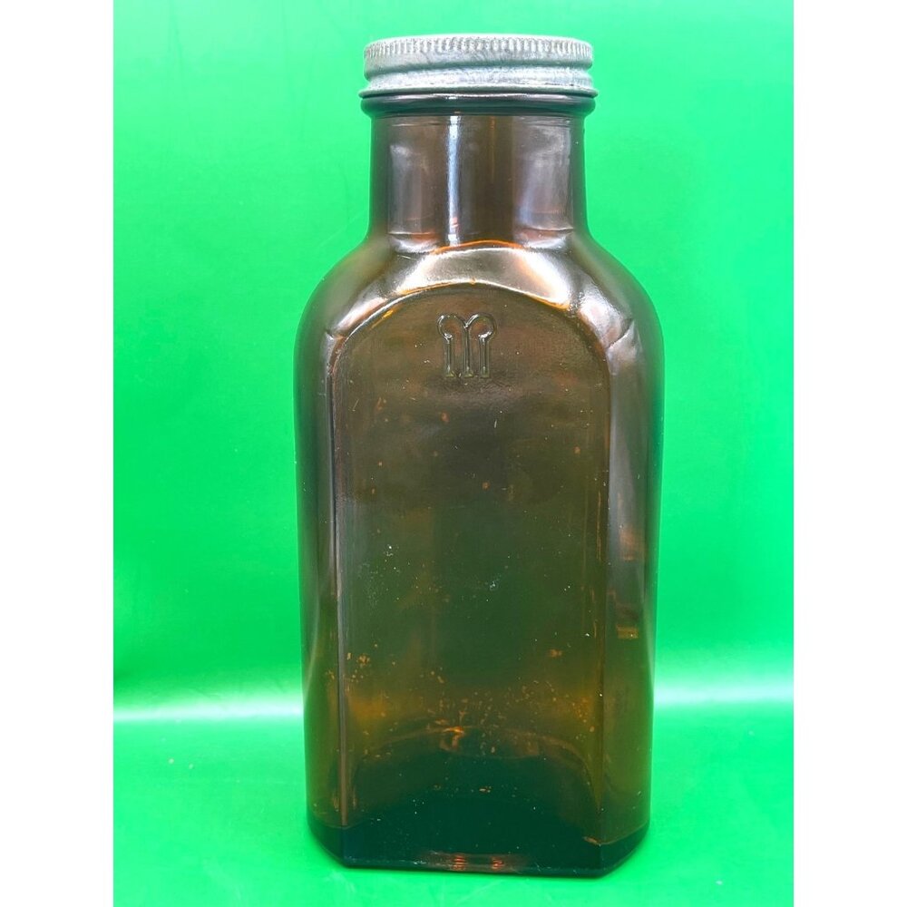 VTG Amber Medicine Bottle Apothecary Jar Triangle Mark 7.5" Arkansas Glass Co
